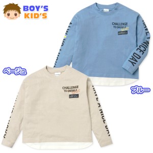 【送料無料】男児 キッズ 本体綿100％ 長袖 Tシャツ 重ね着風 裾ラウンド切替 英字ロゴプリント 子供服 男の子 nw-0721【メール便対応】