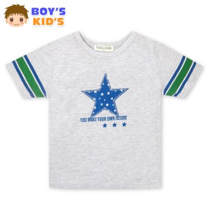 【送料無料】男児 キッズ 半袖 Tシャツ 綿混 星 ロゴ 子供服 男の子 110cm 120cm 130cm iw-0224b【メール便対応】