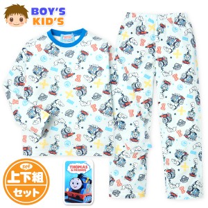 【送料無料】男児 キッズ スムース 長袖 パジャマ きかんしゃトーマス 上下組 総柄プリント 子供服 男の子 td-0726【メール便対応】