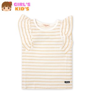 【送料無料】女児 キッズ 本体綿100％ 半袖 Tシャツ 天竺 フリル ボーダー 子供服 女の子 110cm 120cm 130cm iw-0227a【メール便対応】