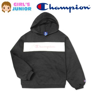 【送料無料】女児 ジュニア 長袖 フーデッド スウェット シャツ Champion ゆったり 配色 チュール重ね td-0530b-bk【メール便対応】