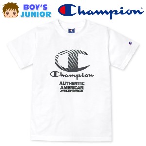 【送料無料】男児 ジュニア 天竺 半袖 Tシャツ Champion ロゴ 刺繍 子供服 男の子 140cm 150cm 160cm td-0635a-wt【メール便対応】