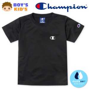 【送料無料】男児 キッズ 吸汗速乾 半袖 Tシャツ Champion 裏メッシュ 通気性 刺繍 子供服 男の子 td-0640c-bk【メール便対応】