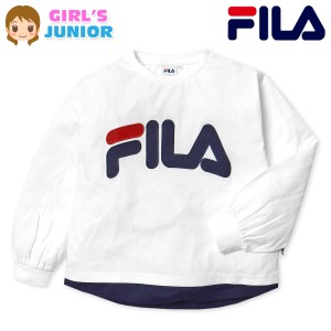 【送料無料】女児 ジュニア FILA 長袖 Tシャツ BIGシルエット レイヤード風 刺繍ワッペン 子供服 女の子 iw-0749a-ow【メール便対応】