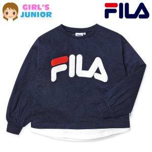 【送料無料】女児 ジュニア FILA 長袖 Tシャツ BIGシルエット レイヤード風 刺繍ワッペン 子供服 女の子 iw-0749b-nv【メール便対応】