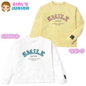 【送料無料】女児 ジュニア 本体綿100％ 長袖 Tシャツ ゆったり ヒョウ柄ロゴ ワッペン 子供服 女の子 nw-1159【メール便対応】