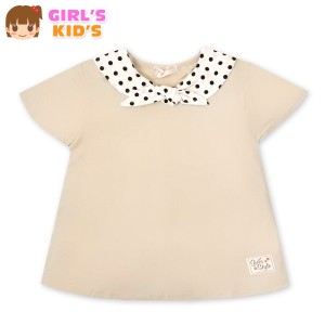 【送料無料】女児 キッズ 半袖 Tシャツ 本体綿100％ ドット柄 セーラー衿 装飾ワッペン 子供服 女の子 100cm 110cm 120cm 130cm nw-0360b