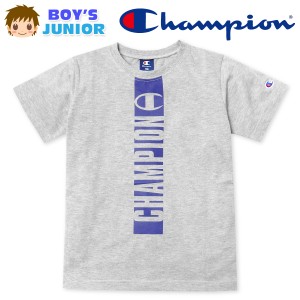 【送料無料】男児 ジュニア 天竺 半袖 Tシャツ Champion ロゴプリント 刺繍 子供服 男の子 td-0660a-gy【メール便対応】