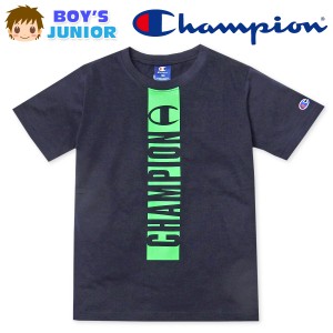 【送料無料】男児 ジュニア 天竺 半袖 Tシャツ Champion ロゴプリント 刺繍 子供服 男の子 td-0660b-nv【メール便対応】