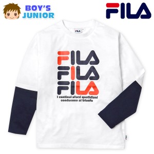 【送料無料】男児 ジュニア 重ね着風 長袖 Tシャツ FILA 綿混 ロゴプリント 子供服 男の子 td-0664a-wt【メール便対応】