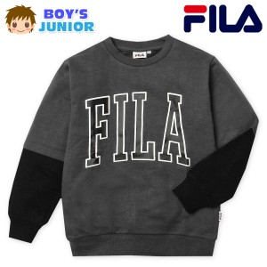 【送料無料】男児 ジュニア 重ね着風 長袖 トレーナー FILA ミニ裏毛 スウェット クルーネック ロゴ td-0665b-cc【メール便対応】