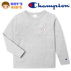 【送料無料】男児 キッズ 本体綿100％ 長袖 Tシャツ Champion 刺繍 子供服 男の子 td-0671b-gy【メール便対応】