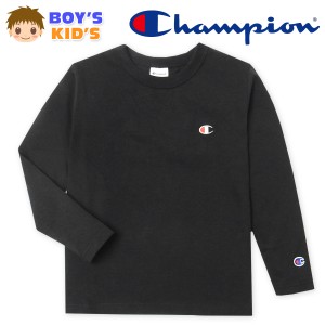 【送料無料】男児 キッズ 本体綿100％ 長袖 Tシャツ Champion 刺繍 子供服 男の子 td-0671d-bk【メール便対応】