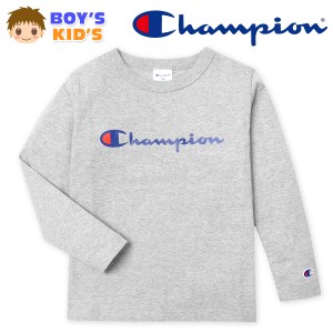 【送料無料】男児 キッズ 本体綿100％ 長袖 Tシャツ Champion プリント 刺繍 子供服 男の子 td-0672b-gy【メール便対応】