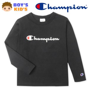 【送料無料】男児 キッズ 本体綿100％ 長袖 Tシャツ Champion プリント 刺繍 子供服 男の子 td-0672d-bk【メール便対応】