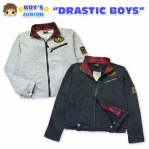 【男児ジュニア】【ジャケット】DRASTIC BOYS ワッペン装飾付 チェック柄切替ライダースジャケット