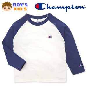 【送料無料】男児 キッズ 長袖 Tシャツ Champion/チャンピオン 本体綿100％ ラグラン ロゴ刺繍 td-0176b-nv【メール便対応】