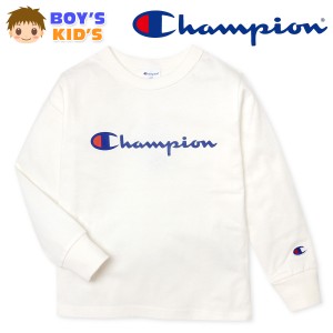 【送料無料】男児 キッズ 長袖 Tシャツ Champion/チャンピオン 本体綿100％ 袖口リブ ロゴプリント 刺繍 子供服 男の子 110cm 120cm 130c