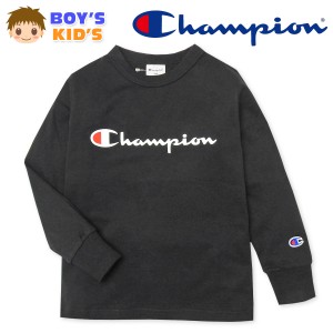 【送料無料】男児 キッズ 長袖 Tシャツ Champion/チャンピオン 本体綿100％ 袖口リブ ロゴプリント 刺繍 子供服 男の子 110cm 120cm 130c