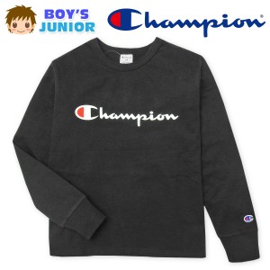 【送料無料】男児 ジュニア 長袖 Tシャツ Champion/チャンピオン 本体綿100％ 袖口リブ ロゴプリント 刺繍 子供服 男の子 140cm 150cm 16