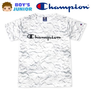 【送料無料】男児 ジュニア 裏メッシュ 半袖 Tシャツ Champion 通気性 グラフィック柄 子供服 男の子 td-0478a-wt【メール便対応】