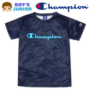 【送料無料】男児 ジュニア 裏メッシュ 半袖 Tシャツ Champion 通気性 グラフィック柄 子供服 男の子 td-0478b-nv【メール便対応】