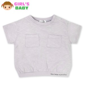 【送料無料】女児 ベビー 綿混 半袖 Tシャツ スラブ天竺素材 ポケット プリント スナップボタン 子供服 女の子 80cm 90cm 95cm iw-0181b