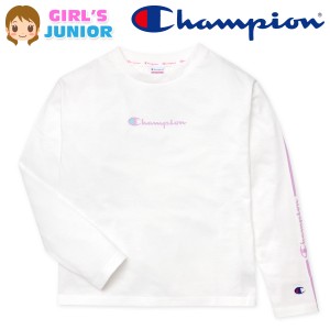 【送料無料】女児 ジュニア 長袖 Tシャツ Champion/チャンピオン 肩落ち ロゴプリント 刺繍 綿混 子供服 女の子 140cm 150cm 160cm td-01