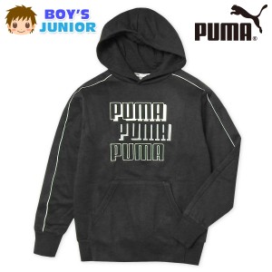 【送料無料】男児 ジュニア 裏起毛 スウェット プルパーカー PUMA/プーマ あったか素材 フーデッド 配色切替 ロゴ 子供服 男の子 140cm 1