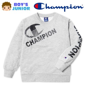 【送料無料】男児 ジュニア 裏毛 長袖 トレーナー Champion クルーネック  子供服 男の子 td-0691a-gy【メール便対応】