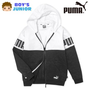 【送料無料】男児 ジュニア 裏毛 フルジップ パーカー ジャケット PUMA/プーマ アウター フーデッド 配色切替 ロゴプリント 子供服 男の