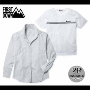 メンズ シャツ アンサンブル 長袖  FIRST DOWN ファーストダウン 楊柳 ギンガムチェック 半袖Tシャツ付き 紳士