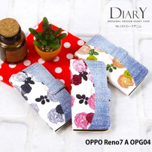 OPPO Reno7 A OPG04 ケース 手帳型 オッポ レノ7a reno7a カバー デザイン かわいい ローズデニム