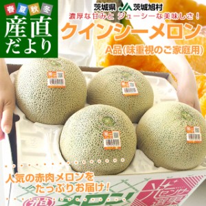 茨城県産 JA茨城旭村 クインシーメロン A品 約5キロ (3玉から4玉) 3Lから4Lサイズ 送料無料 赤肉メロン めろん 赤肉