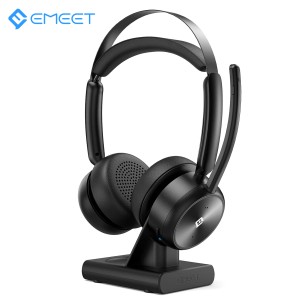 ワイヤレスヘッドセット Bluetooth5.2 充電スタンド付属 マイク搭載 ENC 通話ノイズリダクション 2台同時接続 270度回転 Web会議 テレワ