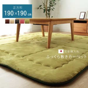 ラグ 正方形 厚手 こたつ敷き布団厚敷布団 ふっくら敷きスムース190×190 cm こたつ コタツダークブラウン グリーン ローズ 極厚ラグ