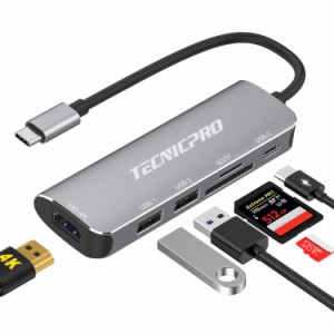 USB C ハブ 6in1 Type C ハブ ドッキングステーション 4K HDMI出力 ・ USB 3.0ポート*2 ・ PD 60W超急速充電 ・SD/TFカードリーダー 高速