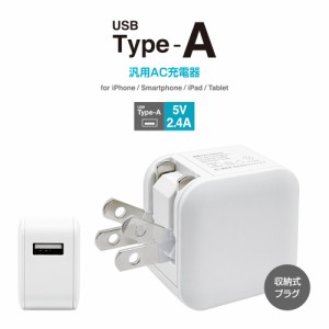 AC充電器 USB Type-A 2.4A 汎用 スマートIC搭載 コンパクト iPhone iPad スマホ タブレット ホワイト RACA2A02WH ラスタバナナ