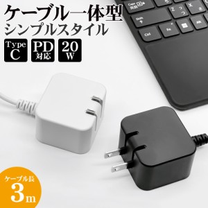 ラスタバナナ AC充電器 タイプC PD対応 パワーデリバリー 20ワット ケーブル一体型 3m 海外対応 コンセント AC Type-C スマホ タブレット