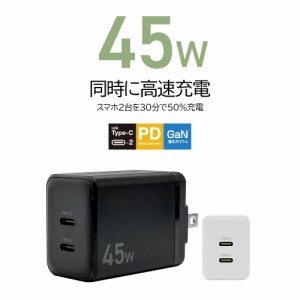 充電器 ACアダプター AC充電器 2ポート PD対応 45W AC USB Type-C Type-A 急速 高出力 ノートPC iPhone スマホ タブレット ラスタバナナ