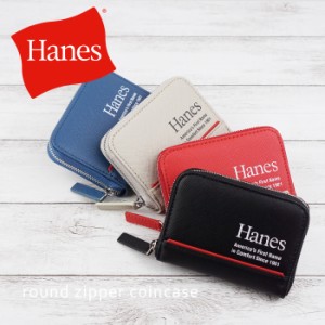 ラウンドファスナー小銭入れ コインケース コンパクト財布 ファスナー財布 財布 Hanes ヘインズ プリント ロゴ  シボ柄 角シボ  メンズ  