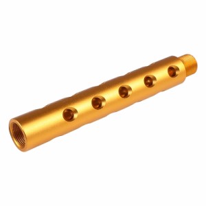 SLONG Airsoft アルミアウターバレルエクステンション ポーテッド (14mm逆ネジ/117mm) GOLD