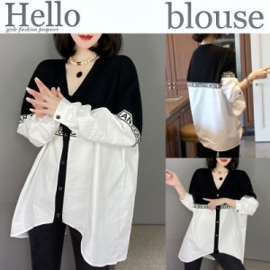 秋新作 ブラウス カットソー 長袖tシャツ トップス ロンt レディース レース ロゴ プリント ビッグシルエット オーバーサイズ 韓国ファッ