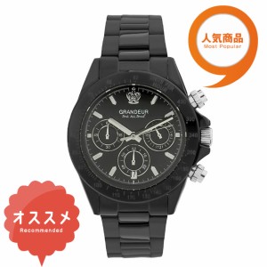 ≪日本製≫紳士用クロノグラフ腕時計 メタルバンド(ステンレス高級無垢素材)GRANDEUR(グランドール) 腕時計 文字盤：黒、クロノグラフ：