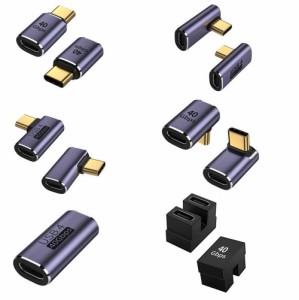 USB 4.0 Type C 変換アダプタ1個 タイプC 延長アダプタストレート Ｌ字 U型 USB4.0延長アダプタ 40Gbps高速転送 PD100/5A急速充電 90度 8