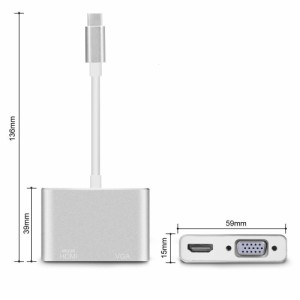 【送料無料】 USB Type-C to VGA/HDMI変換アダプター 映像変換 HDMI4K出力可能 設定不要 2015 MacBook/2016 MacBookなどに対応