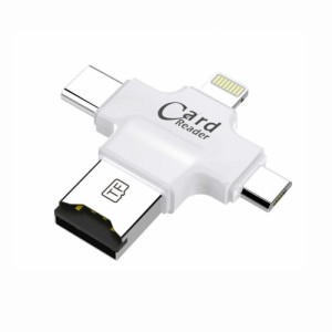 【送料無料】4 in1 microSDカードリーダー フラッシュドライブiOSポート＆Type-C＆Micro-USBポート＆USB Aポート付き iPhone、iPadなど