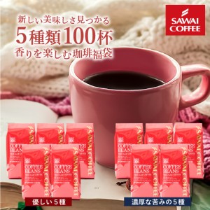 コーヒー豆 コーヒー 1kg 珈琲 珈琲豆 コーヒー粉 粉 豆 5種 5袋 飲み比べ 100杯分入り 福袋 優しい味 濃い味