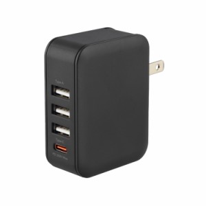 送料無料 USB充電器 USB-ACアダプター 4ポート PD20W独立32Wモデル グリーンハウス GH-ACUC4CC-BK/0274