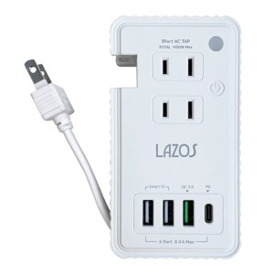 送料無料 AC電源タップ＆USB充電器 最大出力50W ケーブル収納式タップ＆ACチャージャー Lazos L-PSAC-W2/6691